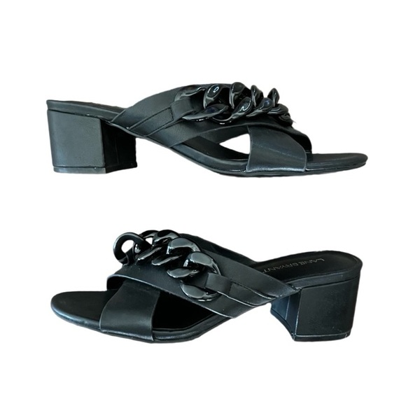Lane Bryant Sandals Women's 8W Wide Dream Cloud Black Chain Cross Block Heel - Picture 1 of 6